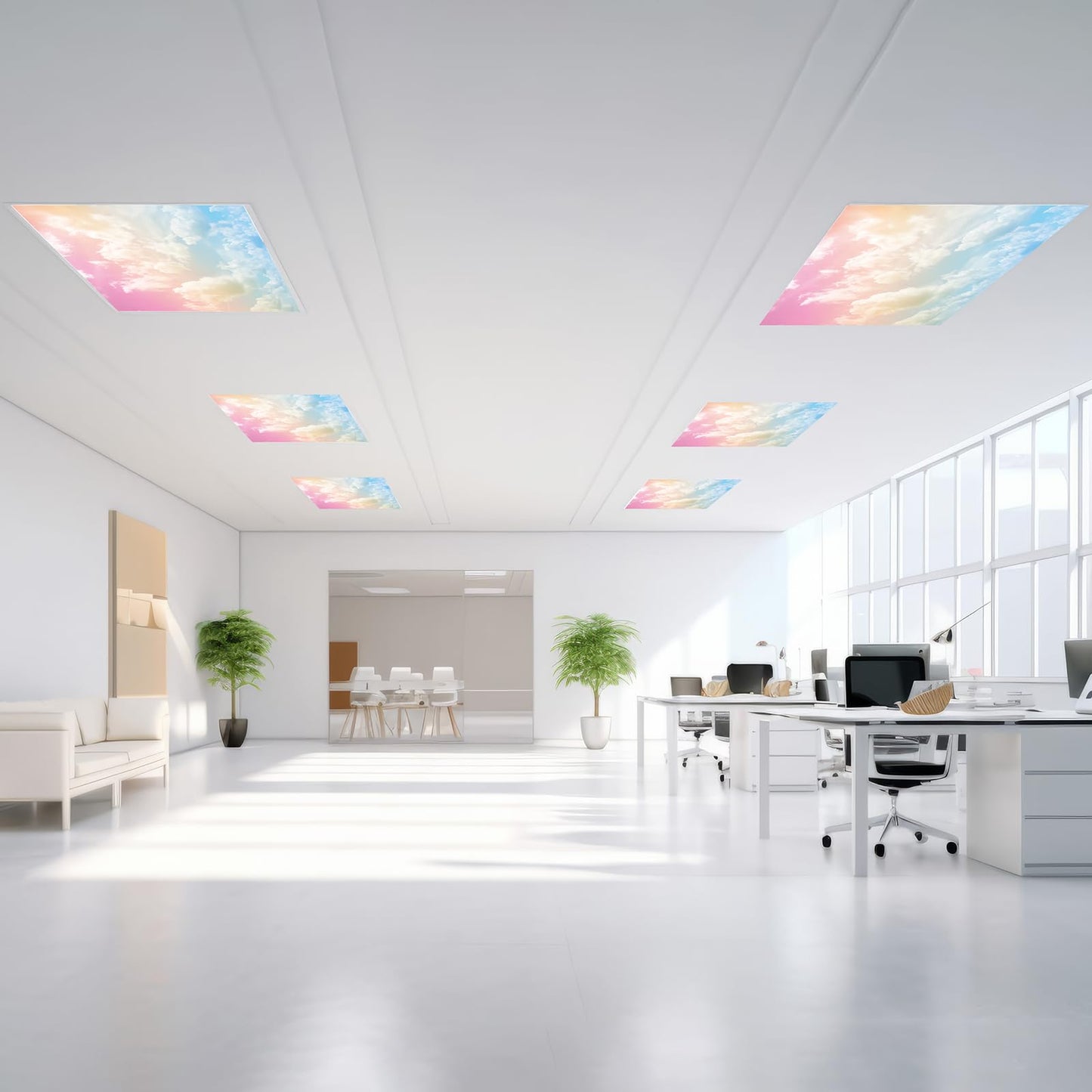 Outus Fluorescent Light Cover with 10 Magnets, 2 x 4 ft, Rainbow, Reduces Glare, Model TJRW-Outus-5516, White