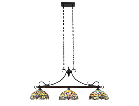 Chloe Lighting Dragonfly Pendant 3-Light Island Light 48in Wide Multicolor Glass Model CH3T471GD48-IL3