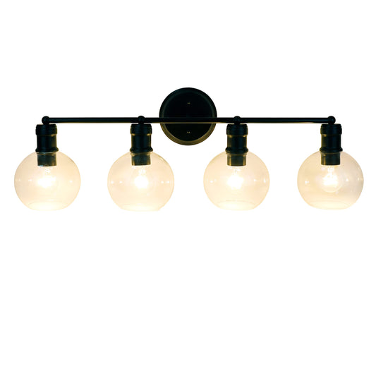 Chloe Lighting OXA 4-Light Vanity Bath Light, 30in Wide, Black, Glass, Model CH6S001BK30-BL4