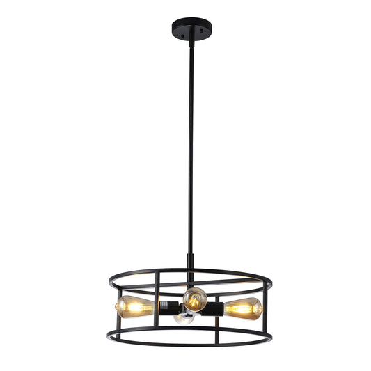 Chloe Lighting Ryker Farmhouse 4-Light Drum Pendant, 18in Wide, Black Metal, Model CH6H401BK18-SF4
