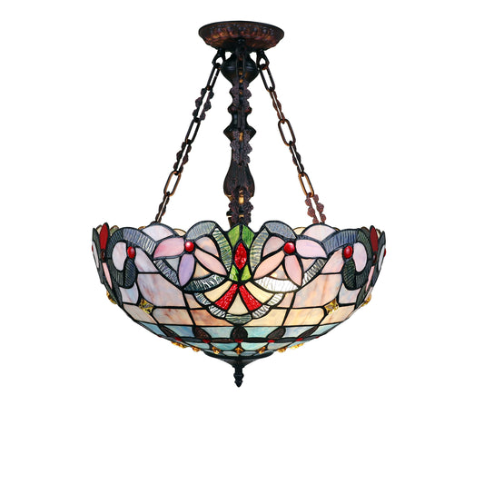 Chloe Lighting 2-Light Inverted Ceiling Pendant, Victorian Tiffany-Style, Dark Bronze, 18in Wide, Multicolor, Model CH3T381VB18-UP2