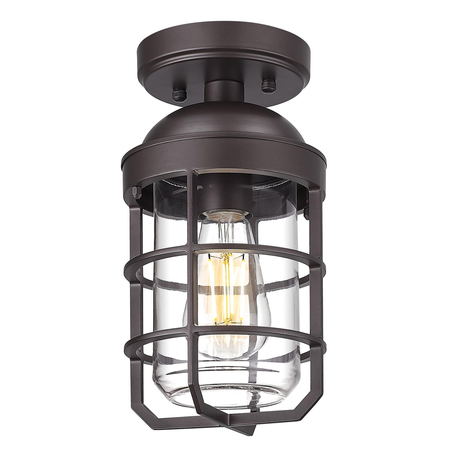 Emliviar Semi Flush Light Fixture, 11.1in, Oil Rubbed Bronze, Clear Tempered Glass Shade, Model GE255LF ORB, Medium - 1 Pack