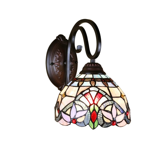 Chloe Lighting Wall Sconce Victorian Tiffany-Style 1 Light 8in Wide Blackish Bronze Multicolor Glass Model CH3T381VB08-WS1