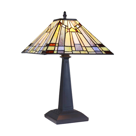 Chloe Lighting Kinsey Tiffany-Style Table Lamp 1 Light 12in Wide Blackish Bronze Multicolor Glass Model CH33293MS12-TL1