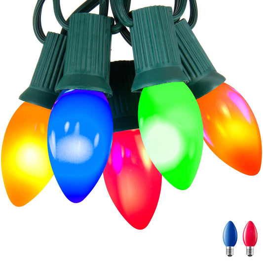 Minetom C7 LED Christmas Lights Outdoor, 50FT Multicolored String Lights, 50+2 Plastic Bulbs for Tree Patio Fence Decorations