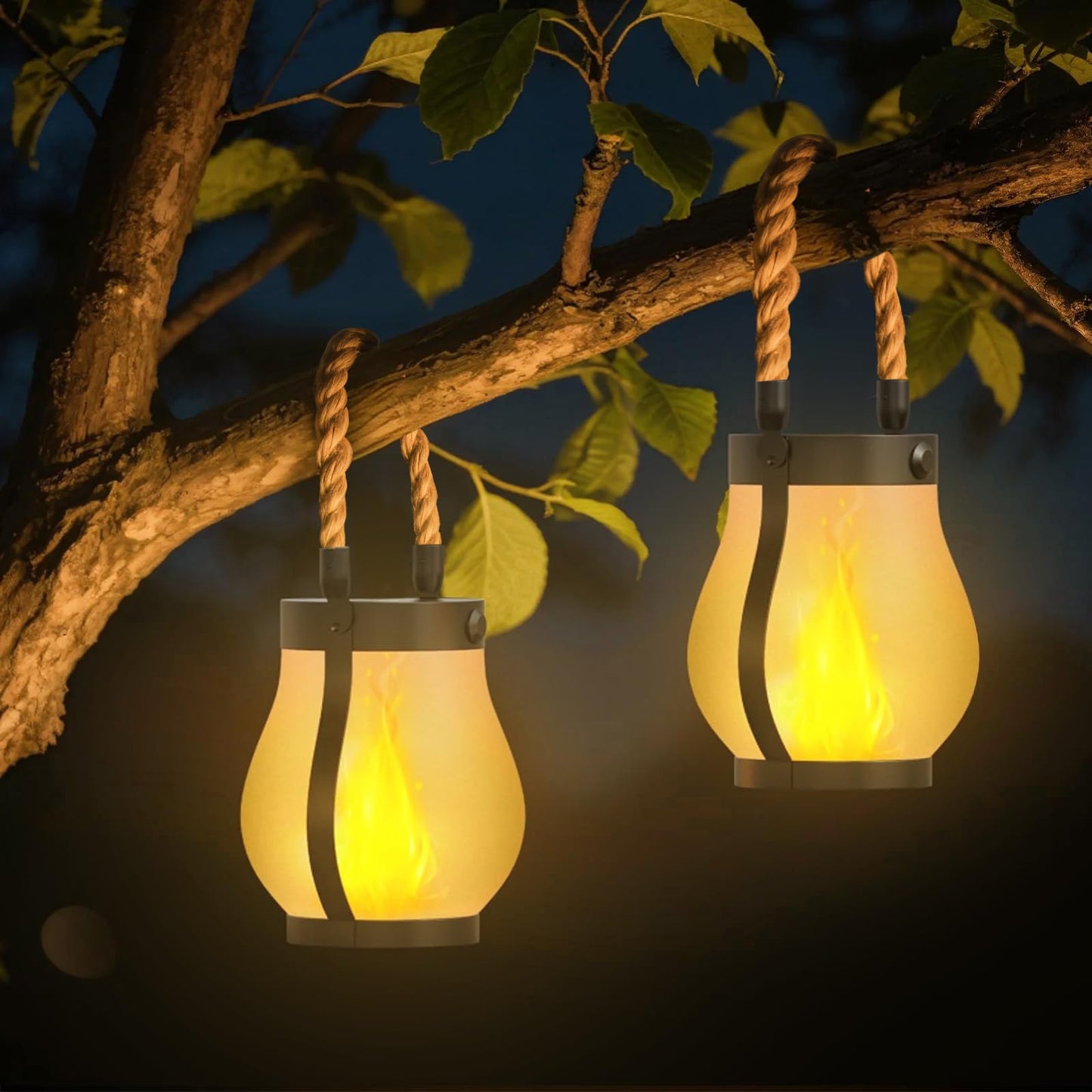 Hompavo Gen2 Solar Lanterns - Waterproof, Realistic Flickering Flame, Dual Charging, 2 Pack, Model HPSL-USAS1
