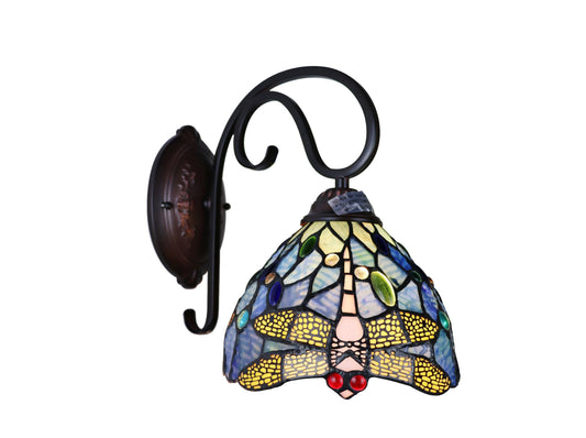 Chloe Lighting Wall Sconce Dragonfly Tiffany-Style Dark Bronze 1 Light 8in Wide Multicolor CH3T524BD08-WS1