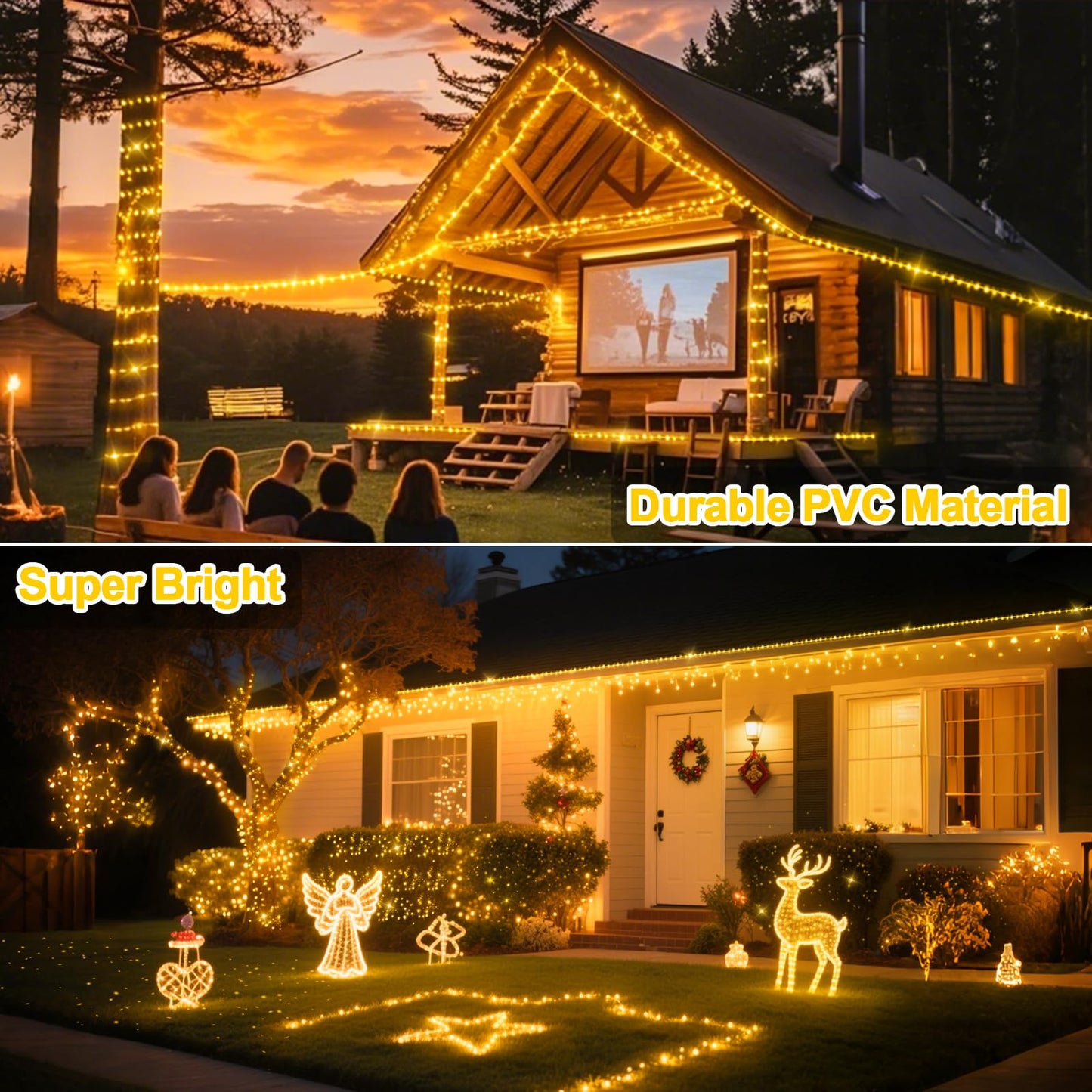 ROADAYLY Christmas Lights, 196FT 500 LED Warm White Outdoor Waterproof String Lights with Timer, Green Wire