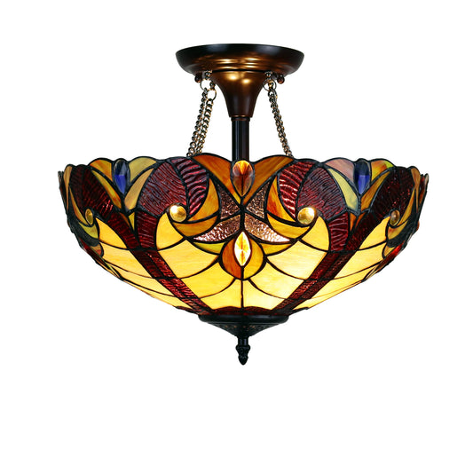 Chloe Lighting Adia Victorian Tiffany-Style Semi-Flush Fixture, 2 Lights, 16in Wide, Dark Bronze, Multicolor Glass, Model CH38632AV16-UF2