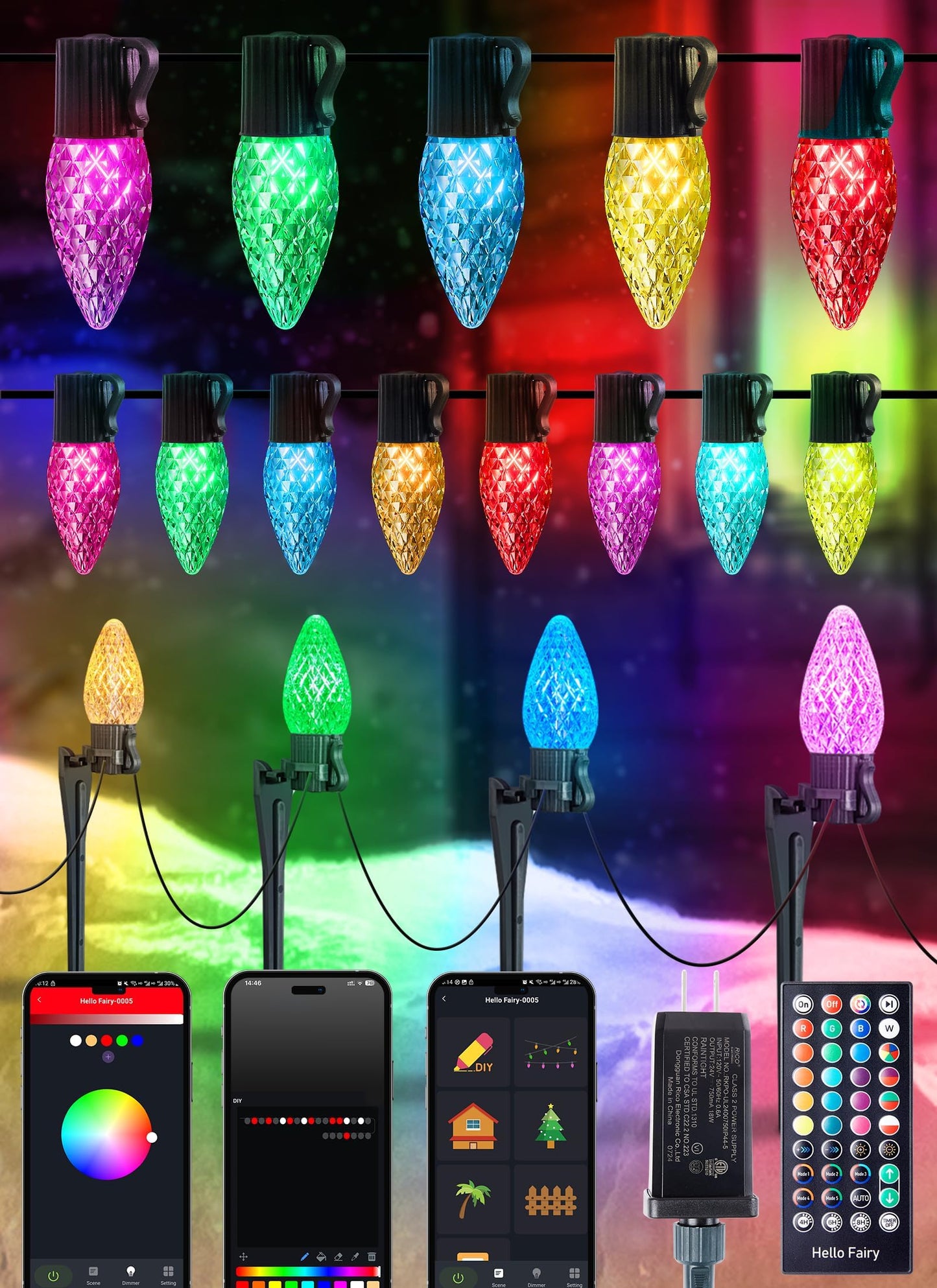 Brightown Smart C9 LED Christmas Lights, 50Ft 75 LED, RGB, Remote/App Control, Music Sync, Smart Multicolor, Model GY-C-50.6-U-B1